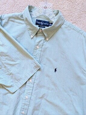 Ralph Lauren Men's Blake 100% Cotton Green Gingham Button Down Shirt Sz XL